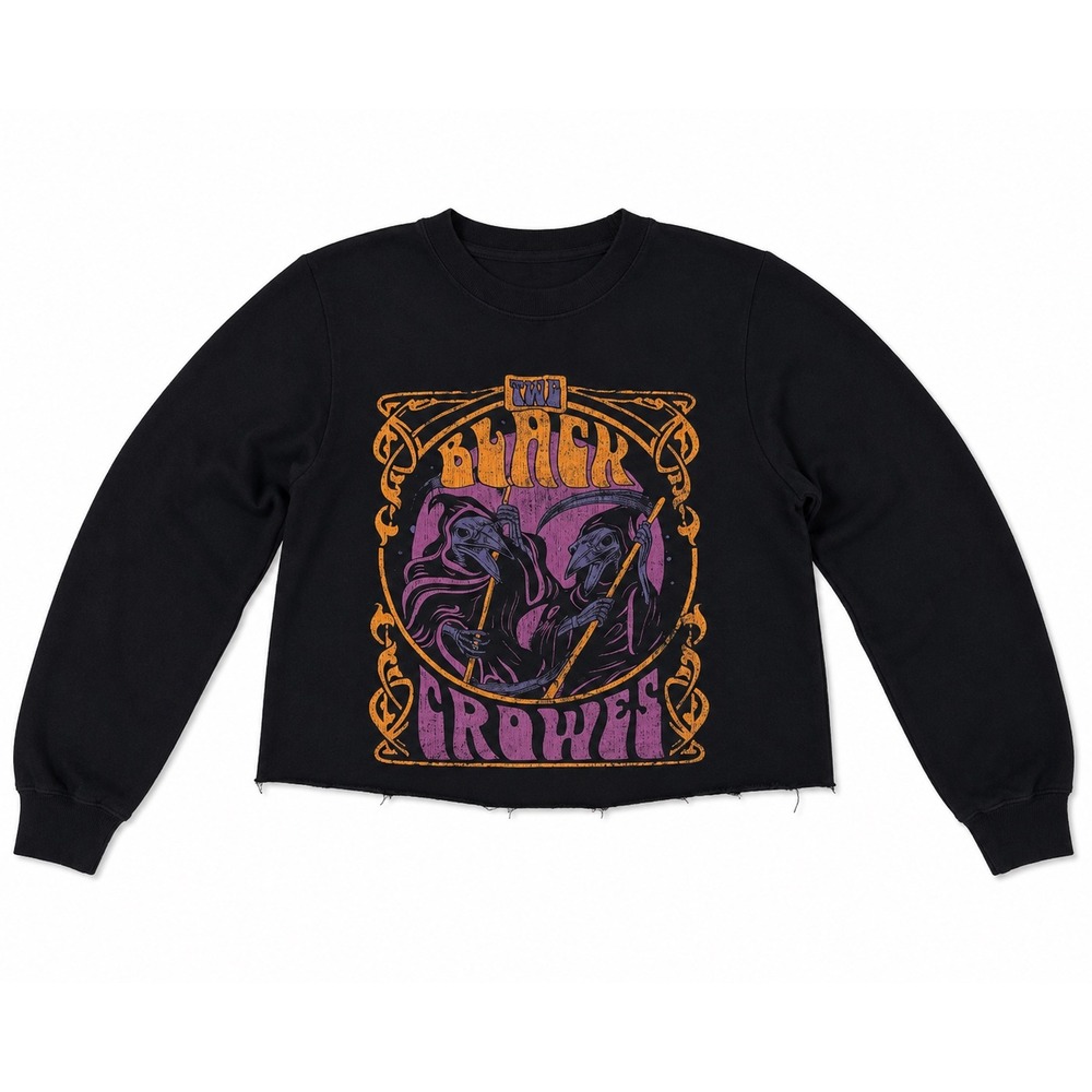 The Black Crowes Graphic Cropped Sweatshirt Black Plague Doctor Band Merch Small